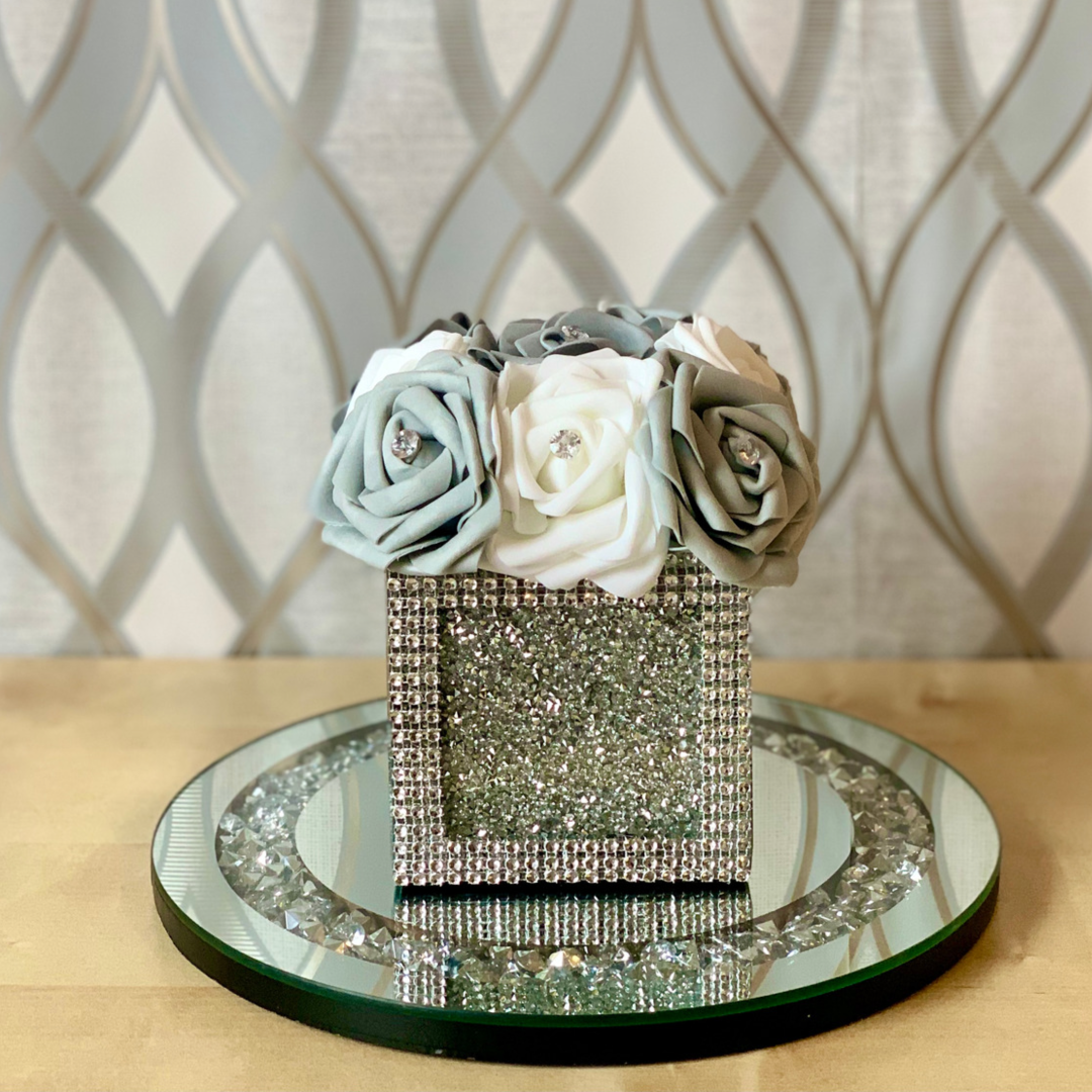 Grey Penelope Jewelled Mirror Cube