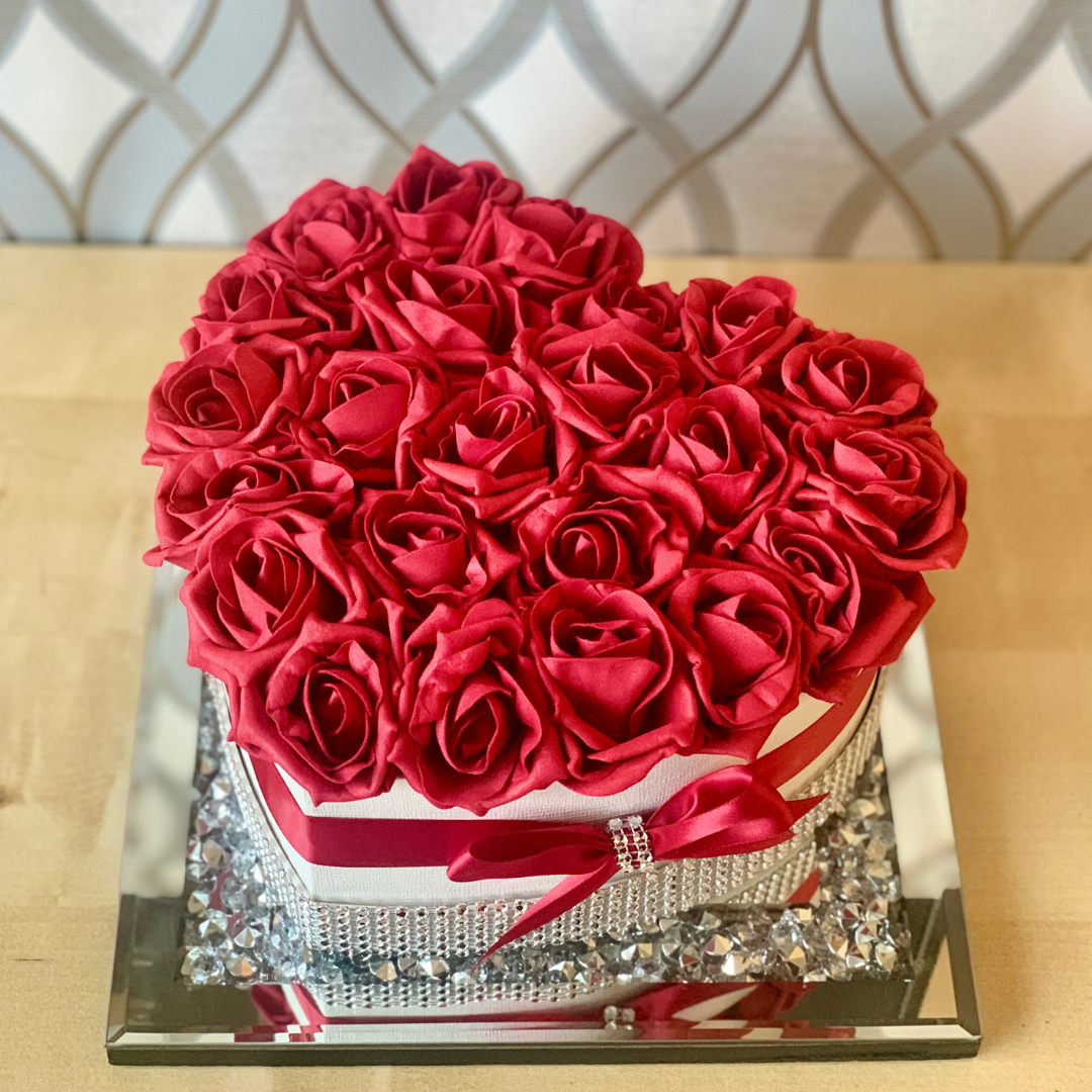 Red/White Valentina Heart Rose Box is